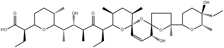 (2R)-2-((5S)-6-{5-[(10S,12R)-2-((6S,5R)-5-Ethyl-5-hydroxy-6-methylperhydro-2H-pyran-2-yl)-15-hydroxy-2,10,12-trimethyl-1,6,8-trioxadispiro[4.1.5.3]pentadec-13-en-9-yl](1S,2S,3S,5R)-2-hydroxy-1,3-dimethyl-4-oxoheptyl}-5-methylperhydro-2H-pyran-2-yl)butanoic acid(53003-10-4)